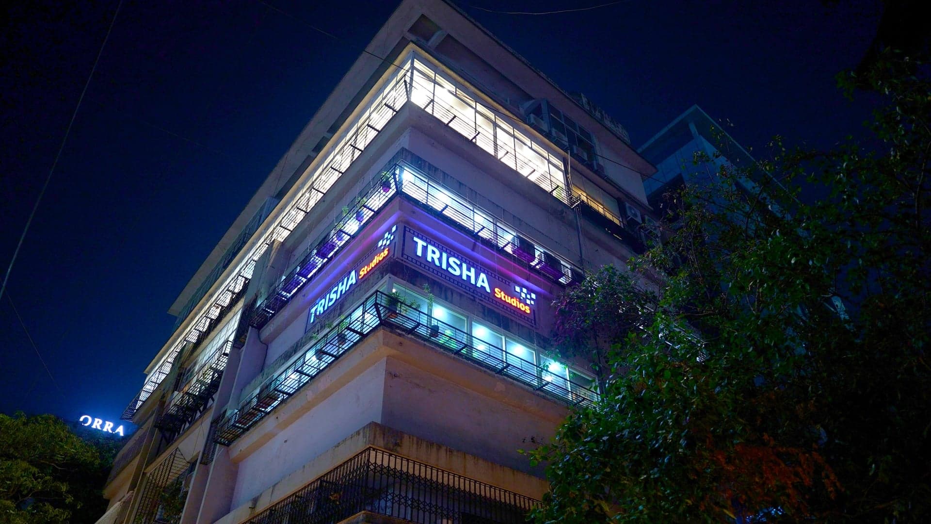 Trisha Studios Mumbai building at night